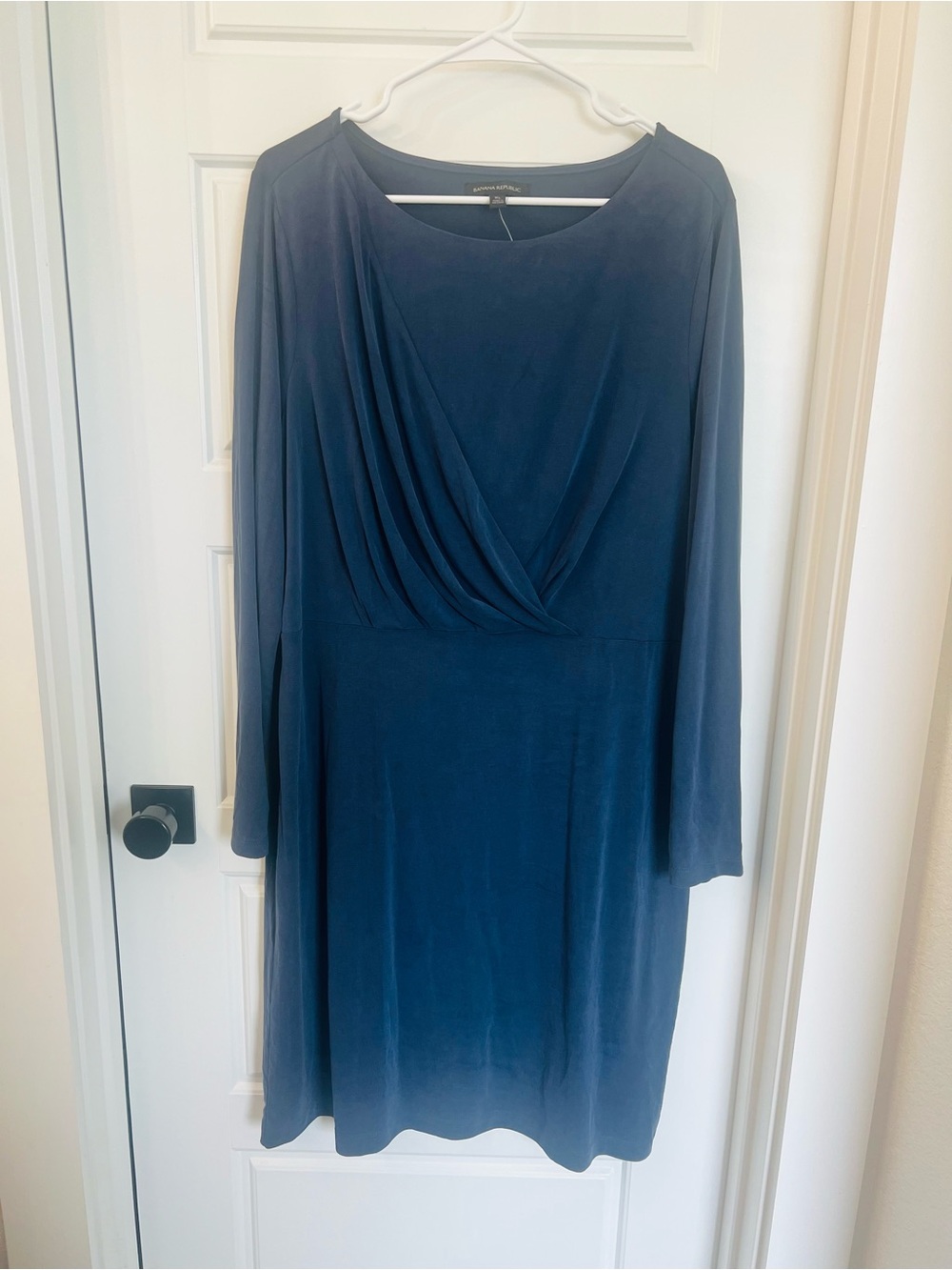 Banana Republic Deep Navy Long-Sleeve Draped Front Dress